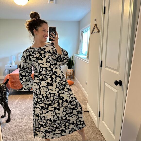 NWT Everlane Black White Linen Floral Long Sleeve Maxi Dress 6 - Picture 3 of 14